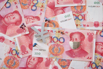 Chinese banknote wearing face mask