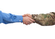 © Straight8Stock - US Army soldier shaking the hand of a civilian businessman at a job interview that hires veterans.
