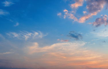 Dramatic sunrise blue sky background.