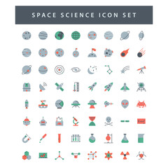 Wall Mural - space and science icon set with colorful modern Flat style design.