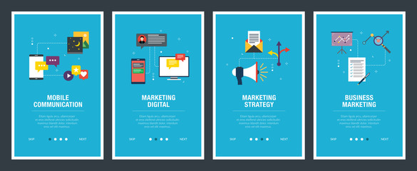 Wall Mural - internet banner set of communication, marketing and strategy icons.