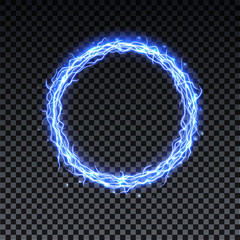 Wall Mural - circle realistic lightning. thunder spark light, fireball on transparent background. illuminated rea