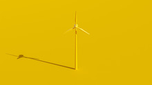 Yellow Wind Turbines Energy Production. Minimal Idea Concept Yellow Background, 3D Render