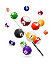 Billiard Sport Game Realistic Balls And Cue