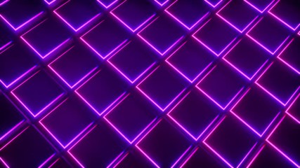 Poster - 3d rendering background of neon cubes forming a grid. Computer generated abstract frame.