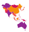 Colored detailed vector map of Asia Pacific Region