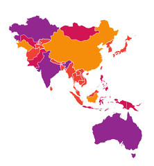 Colored detailed vector map of Asia Pacific Region