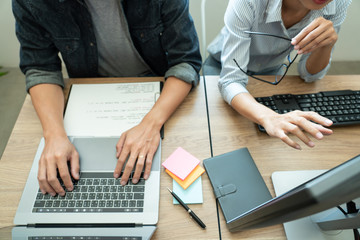 Canvas Print - Team of programmers working together development Website design and coding technologies in a software develop company office, Coworkers Team concept