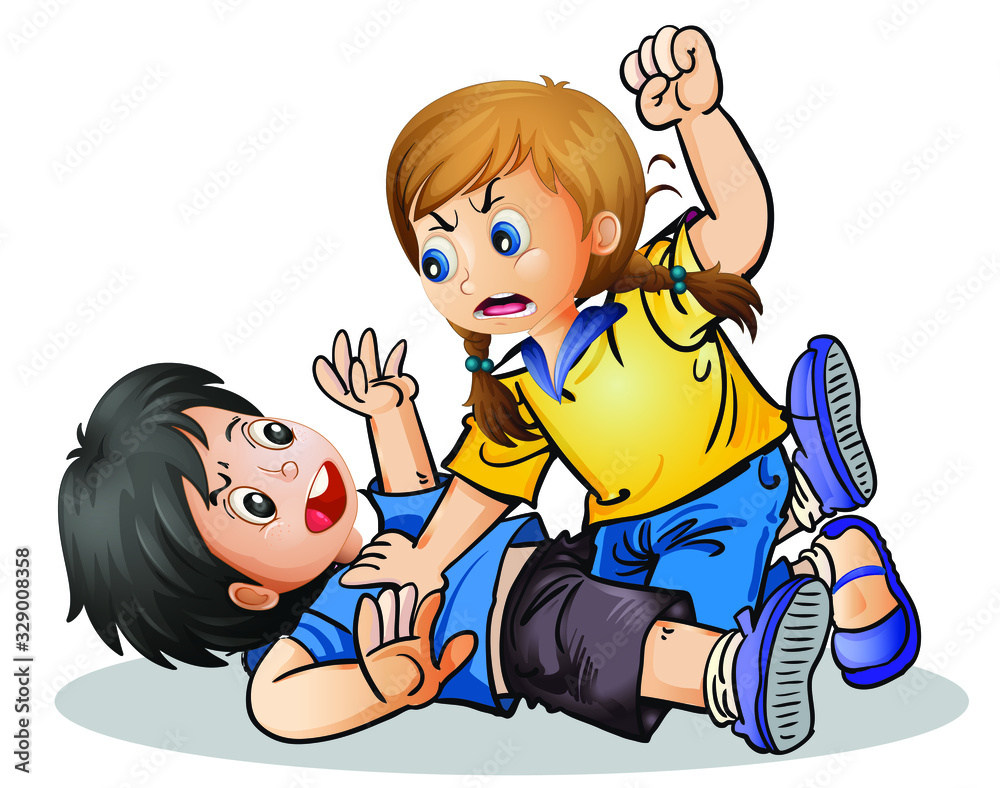 Vector illustration of kids fighting Stock Vector | Adobe Stock