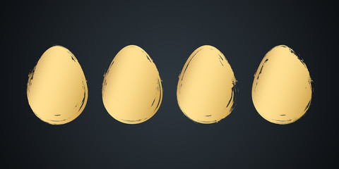 Poster - Gold colored brush stroke easter eggs set. Holiday collection for easter celebrate greetings and invitations. Vector illustration.
