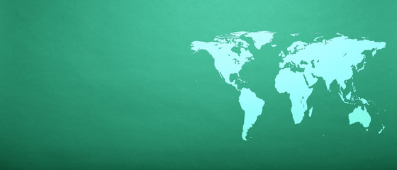 a world map on aqua menthe paper background