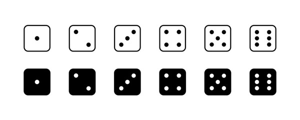 Sticker - game dice. set of game dice, isolated on white background. dice in a flat and linear design from one
