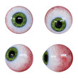 collection of human eyeballs with green iris isolated on white background 