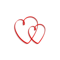 Wall Mural - two hearts. red hearts with shadow, isolated on white background. heart vector icon. love concept. v