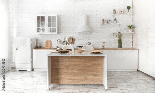 Fotomural Modern stylish Scandinavian kitchen interior with kitchen accessories