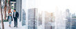 Business People Walking in Business Distric and Talking about New Business Collaboration New Event Project - Panoramic Banner City Background