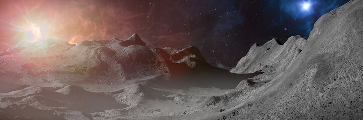 Wall Mural - astronaut exploring alien world landscape, beautiful environment on the surface of a distant planet