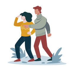 Wall Mural - hikers searching way, hiking outdoor activity, isolated characters