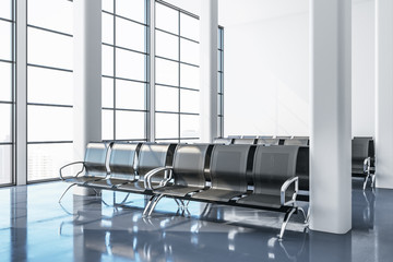 Poster - Contemporary airport waiting area with chair.