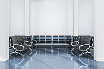 Poster - Clean airport waiting room with blank white wall.