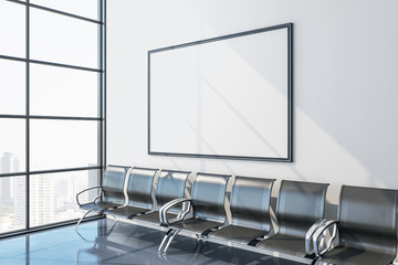 Poster - Contemporary airport waiting room with blank billboard