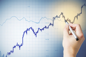 Poster - Digital screen with bright blue graphs
