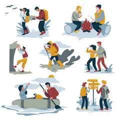 Wall Mural - couple hiking and backpacking, camping and rafting, mountaineering and trekking