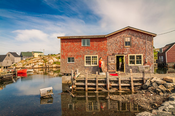 Beautiful Peggy's Cove on the coastline of Nova Scotia Canada on a fine August afternoon.