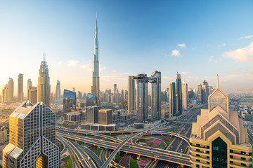 Sunrise view over Dubai Downtown skyline