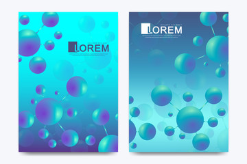 Poster - Modern vector template for brochure, leaflet, flyer, cover, catalog in A4 size. DNA helix, DNA strand, molecule or atom, neurons. Abstract structure for science background. Healthcare medical concept.