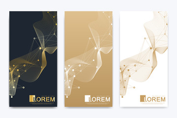 Poster - Modern set of vector medical scientific flyers. Geometric abstract presentation Structure molecule atom dna and communication background. Concept for medicine, science, technology, chemistry.