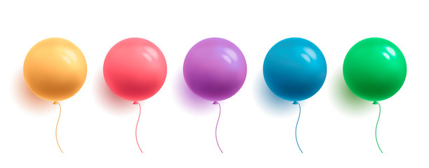 set of glossy colorful balloons in round shape, 3d colour sphere, isolated vector illustration