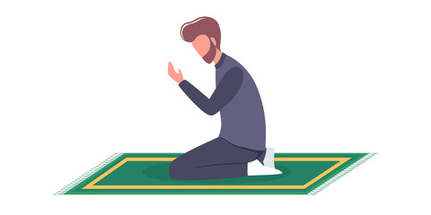 Sticker - Muslim man praying position. Man in traditinal clothes