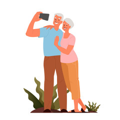 Wall Mural - Old couple taking selfie together. Elderly characters taking photo