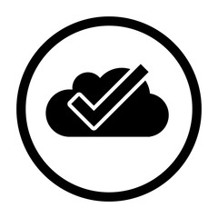 Check mark on cloud icon. Approved upload to cloud. Simple cloud icon.