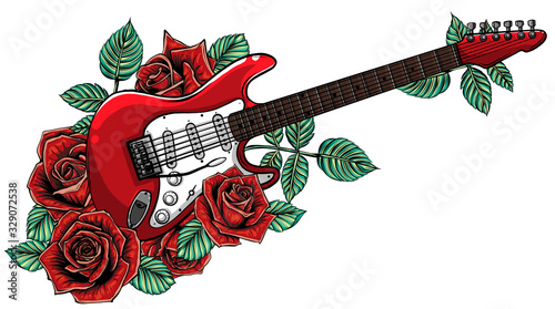 Plakaty Gitara  gitara-elektryczna-roze-i-nuty-wektor