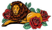 The Head Of A Lion In A Flower Ornament Vector