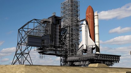 Wall Mural - realistic 3d animation of space space shuttle ready to launch, earth orbital spacecraft system. time