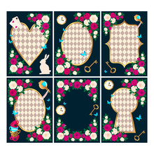 Red Roses And White Roses, A Clock And A Key, A White Rabbit, A Potion, A Cup Of Tea And Butterflies. Background Of Wonderland. Rose Flower Frame And Gold Keyhole. Vector Illustration