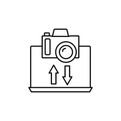 Poster - camera front device laptop file transfer icon. simple line, outline vector elements of shooting equi