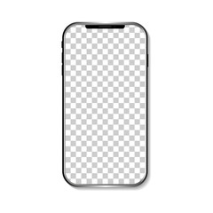 Poster - Realistic modern smartphone mockup isolated on white background. Blank screen phone. Frame cellphone. Digital transparent touchscreen. Portable smart device. Psd. Silver front mock. Gadget 3d. Vector