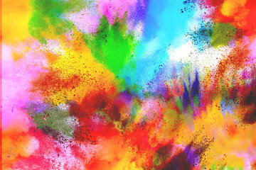 Wall Mural - freeze motion of colorful color powder exploding on white background. paint holi.indian festival hol