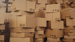 3D illustration background of cardboard boxes. Heap of cardboard boxes for the delivery of goods, parcels. Warehouse filled with boxes. Packages delivery, parcels transportation system concept.