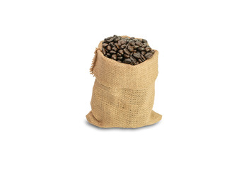 Wall Mural - coffee beans isolated on white background with clipping path, roasted dark brown color coffee beans in a bag