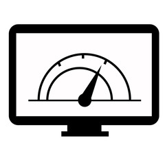 Poster - calculating system icon on white background. flat style. speedometer inside monitor icon for your we