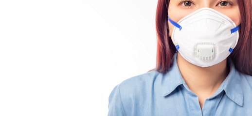 patient woman wearing face mask for prevent spread virus to people who will infect flu, viruses, cor