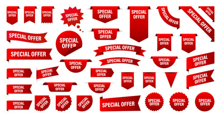 Wall Mural - sale and new label collection set. sale tags 30, 50, 70. discount red ribbons, banners and icons. sp