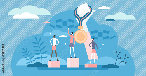 Cuadros en Lienzo Gold medal competition award concept, flat tiny person vector illustration