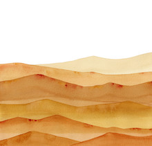 Abstract Desert,  Sandy Brown Watercolor Waves Hills On White Background 