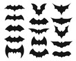 Collection of black bat silouettes or symbols